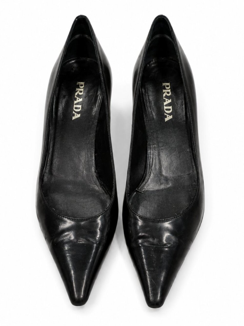 Prada Black Patent Leather Pointed Toe Kitten Heel Pumps Size 36 Italy - Picture 2 of 4